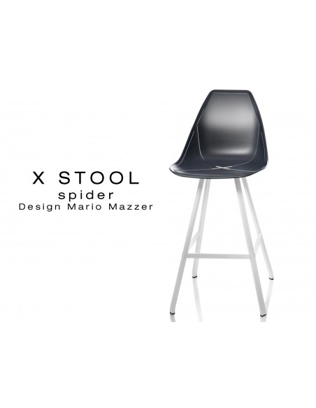 X STOOL Spider 69 - piétement acier blanc assise coque noir - lot de 2 tabourets