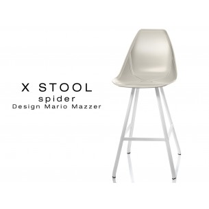 X STOOL Spider 69 - piétement acier blanc assise coque sable - lot de 2 tabourets
