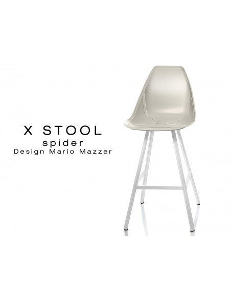 X STOOL Spider 69 - piétement acier blanc assise coque sable - lot de 2 tabourets