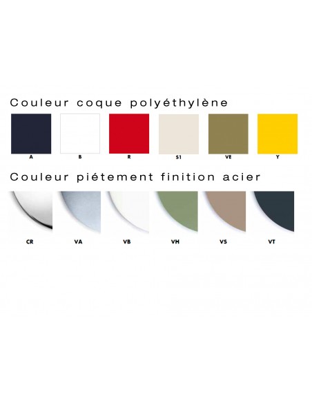 Gamme couleur coque polyéthylène et peinture pour piétement.