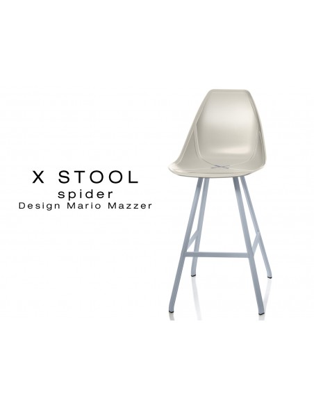 X STOOL Spider 69 - piétement acier gris aluminium assise coque sable clair - lot de 2 tabourets