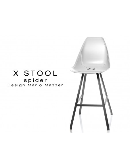 X STOOL Spider 69 - piétement acier noir assise coque blanche - lot de 2 tabourets