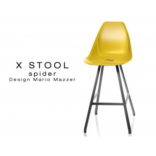 X STOOL Spider 69 - piétement acier noir assise coque jaune - lot de 2 tabourets