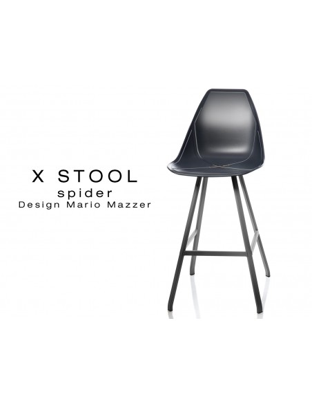 X STOOL Spider 69 - piétement acier noir assise coque noir - lot de 2 tabourets