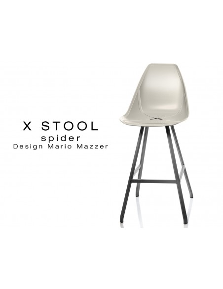 X STOOL Spider 69 - piétement acier noir assise coque sable clair - lot de 2 tabourets