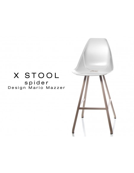 X STOOL Spider 69 - piétement acier sable foncé assise coque blanche - lot de 2 tabourets