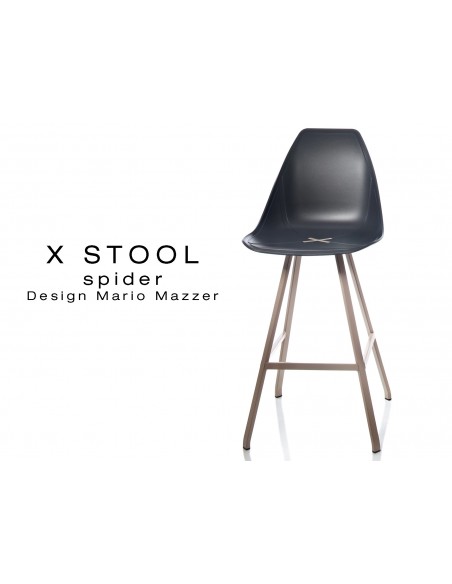 X STOOL Spider 69 - piétement acier sable foncé assise coque noir - lot de 2 tabourets