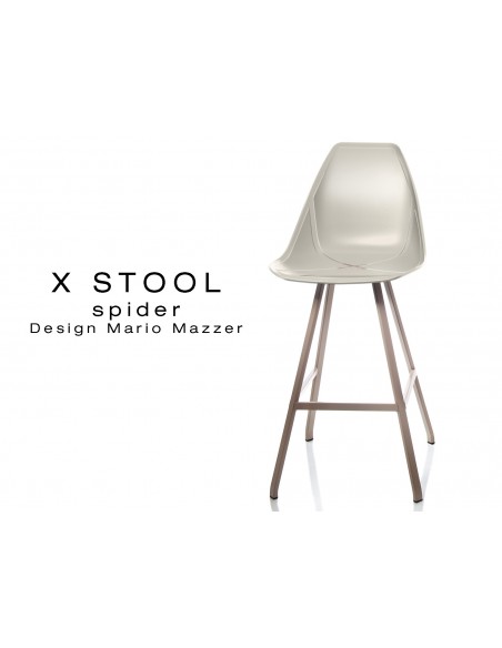 X STOOL Spider 69 - piétement acier sable foncé assise coque sable clair - lot de 2 tabourets