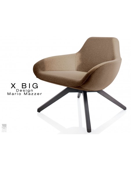 X BIG fauteuil lounge design piétement en bois de Frêne vernis gris-fer, assise rembourrée habillage tissu "Melange"- TE02