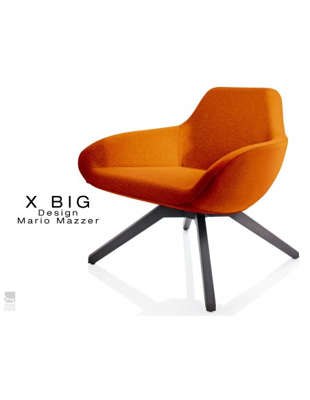X BIG fauteuil lounge design piétement en bois de Frêne vernis gris-fer, assise rembourrée habillage tissu "Melange"- TE03