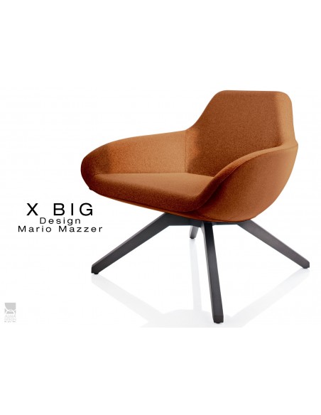 X BIG fauteuil lounge design piétement en bois de Frêne vernis gris-fer, assise rembourrée habillage tissu "Melange"- TE12