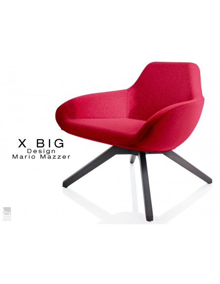 X BIG fauteuil lounge design piétement en bois de Frêne vernis gris-fer, assise rembourrée habillage tissu "Melange"- TE14