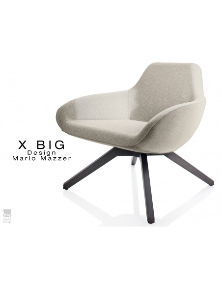 X BIG fauteuil lounge design piétement en bois de Frêne vernis gris-fer, assise rembourrée habillage tissu "Melange"- TE16