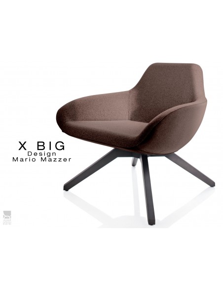 X BIG fauteuil lounge design piétement en bois de Frêne vernis gris-fer, assise rembourrée habillage tissu "Melange"- TE17