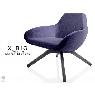 X BIG fauteuil lounge design piétement en bois de Frêne vernis gris-fer, assise rembourrée habillage tissu "Melange"- TE28