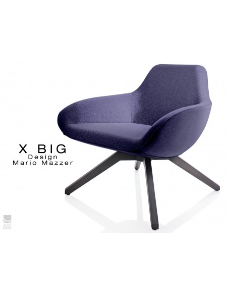 X BIG fauteuil lounge design piétement en bois de Frêne vernis gris-fer, assise rembourrée habillage tissu "Melange"- TE28