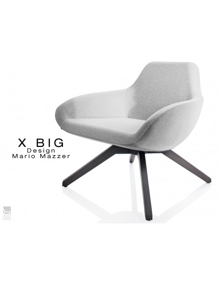 X BIG fauteuil lounge design piétement en bois de Frêne vernis gris-fer, assise rembourrée habillage tissu "Melange"- TE30