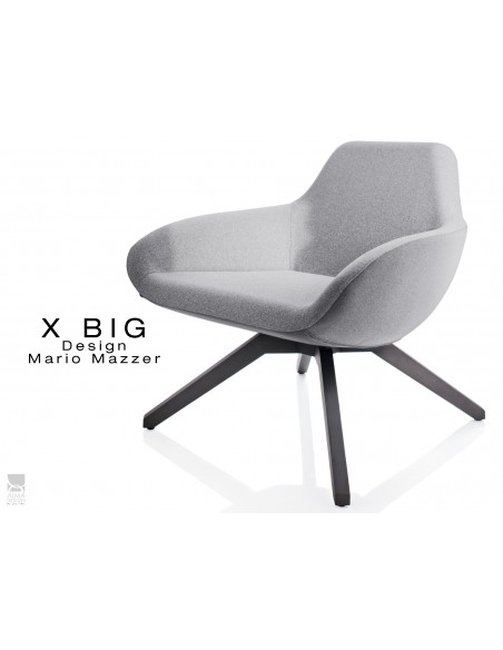X BIG fauteuil lounge design piétement en bois de Frêne vernis gris-fer, assise rembourrée habillage tissu "Melange"- TE31