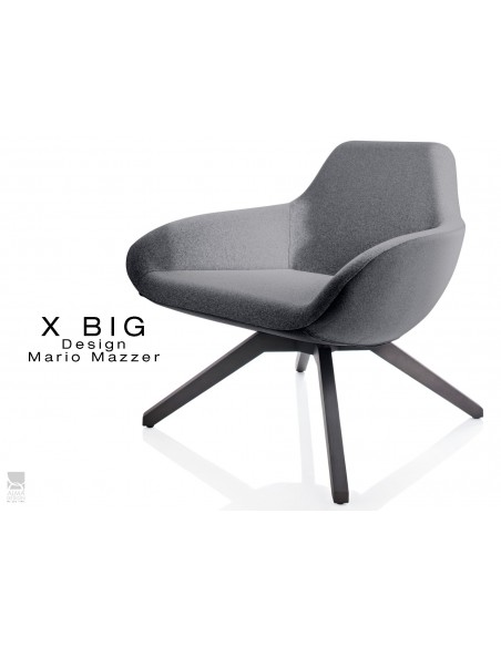 X BIG fauteuil lounge design piétement en bois de Frêne vernis gris-fer, assise rembourrée habillage tissu "Melange"- TE32