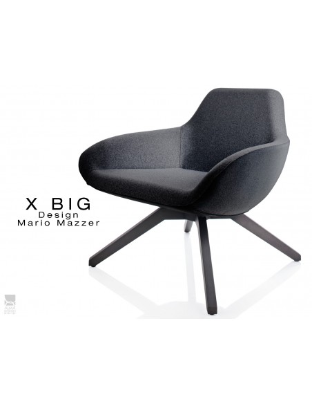 X BIG fauteuil lounge design piétement en bois de Frêne vernis gris-fer, assise rembourrée habillage tissu "Melange"- TE33