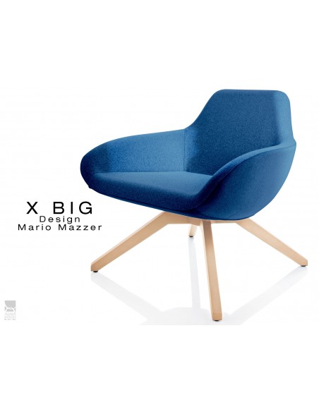 X BIG fauteuil lounge design piétement en bois de Frêne vernis naturel, assise rembourrée habillage tissu "Melange"- TE27