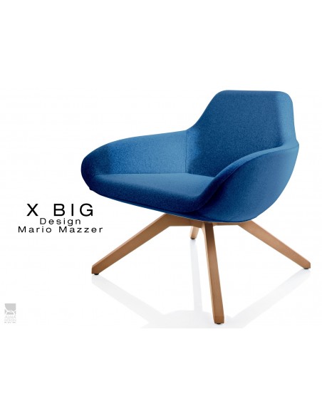 X BIG fauteuil lounge design piétement en bois de Frêne vernis noyer, assise rembourrée habillage tissu "Melange"- TE27