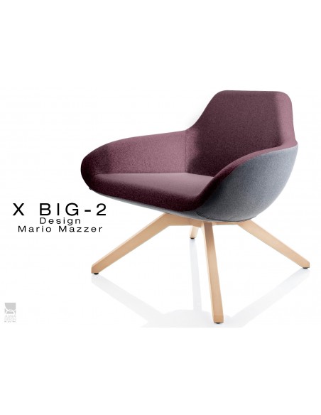 X BIG-2 fauteuil lounge design piétement vernis naturel, dos gris foncé, assise TE01.