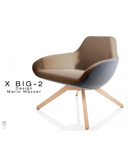 X BIG-2 fauteuil lounge design piétement vernis naturel, dos gris foncé, assise TE02