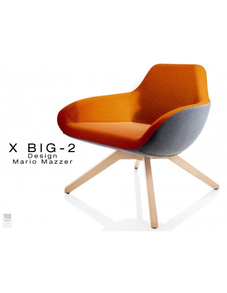 X BIG-2 fauteuil lounge design piétement vernis naturel, dos gris foncé, assise TE03