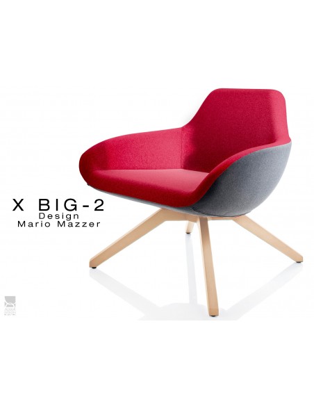 X BIG-2 fauteuil lounge design piétement vernis naturel, dos gris foncé, assise TE14
