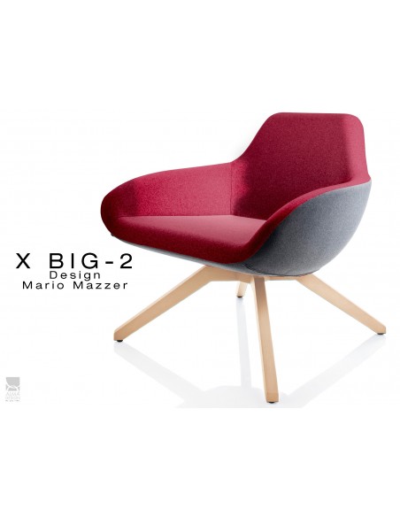 X BIG-2 fauteuil lounge design piétement vernis naturel, dos gris foncé, assise TE15