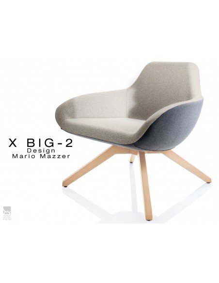 X BIG-2 fauteuil lounge design piétement vernis naturel, dos gris foncé, assise TE16
