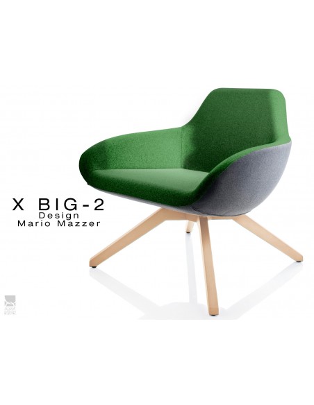 X BIG-2 fauteuil lounge design piétement vernis naturel, dos gris foncé, assise TE22