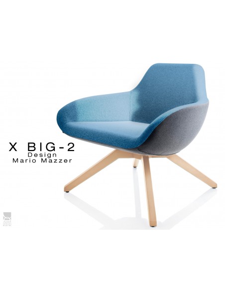 X BIG-2 fauteuil lounge design piétement vernis naturel, dos gris foncé, assise TE25