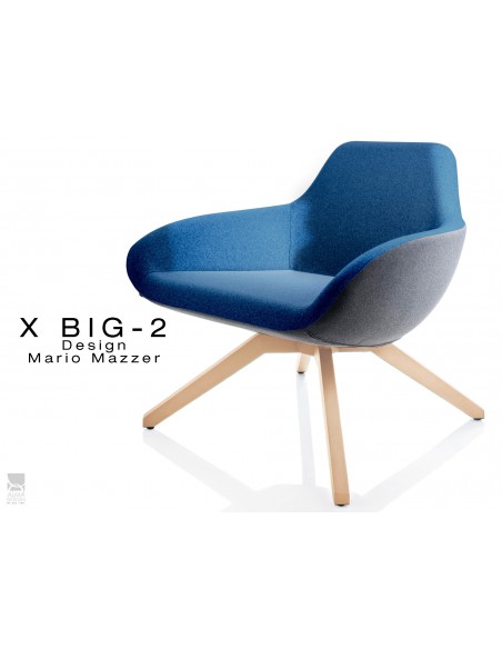 X BIG-2 fauteuil lounge design piétement vernis naturel, dos gris foncé, assise TE27