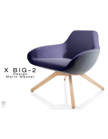 X BIG-2 fauteuil lounge design piétement vernis naturel, dos gris foncé, assise TE28