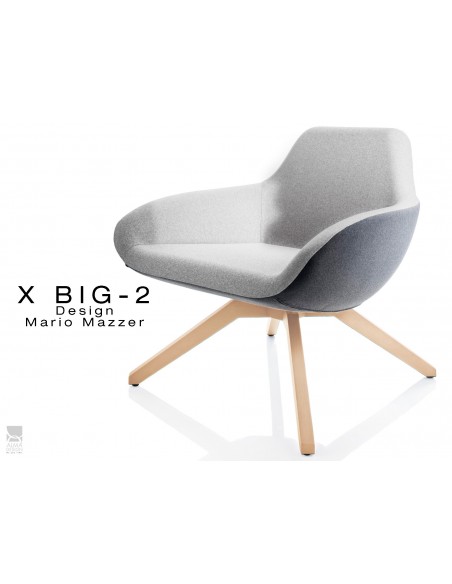 X BIG-2 fauteuil lounge design piétement vernis naturel, dos gris foncé, assise TE30