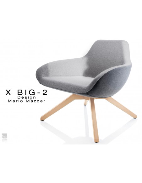 X BIG-2 fauteuil lounge design piétement vernis naturel, dos gris foncé, assise TE31