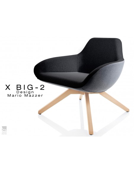 X BIG-2 fauteuil lounge design piétement vernis naturel, dos gris foncé, assise TE33