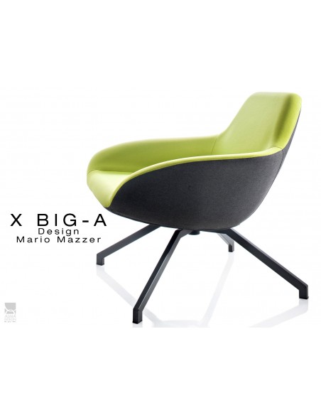 X BIG-A fauteuil lounge design piétement acier, habillage dos tissu "Trevia" noir TE138 - assise TE139.