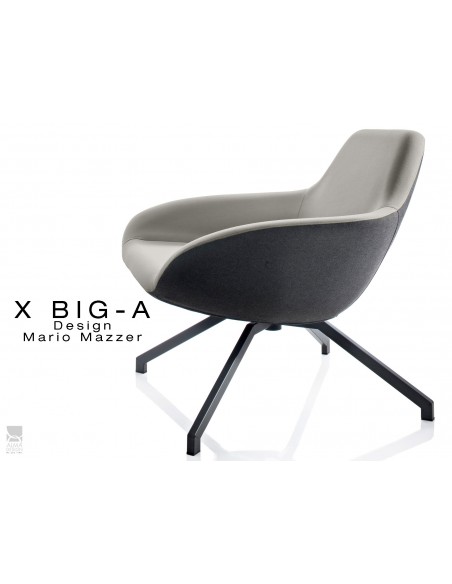 X BIG-A fauteuil lounge design piétement acier, habillage dos tissu "Trevia" noir TE138 - assise TE135