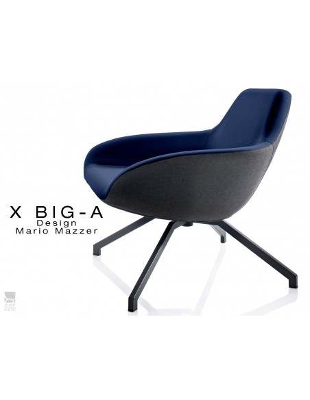 X BIG-A fauteuil lounge design piétement acier, habillage dos tissu "Trevia" noir TE138 - assise TE133