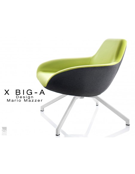 X BIG-A fauteuil lounge design piétement acier blanc, habillage dos tissu "Trevia" noir TE138 - assise TE139