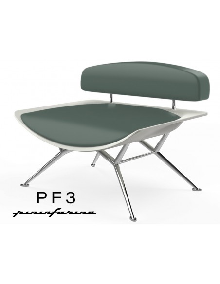 Fauteuil PF3 Pininfarina coque blanche, cuir Ecoleather 666 vert sapin.