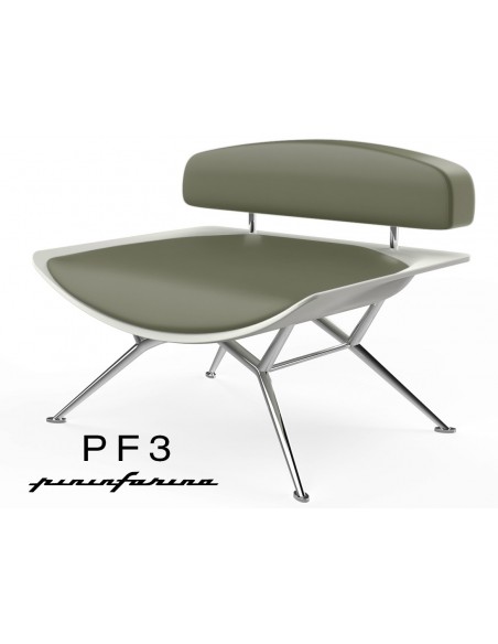 Fauteuil PF3 Pininfarina coque blanche, cuir Ecoleather 645 vert militaire.