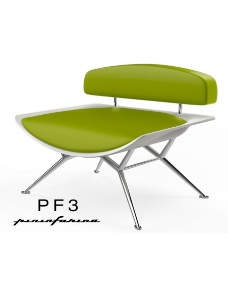 Fauteuil PF3 Pininfarina coque blanche, cuir Ecoleather 650 vert pomme.