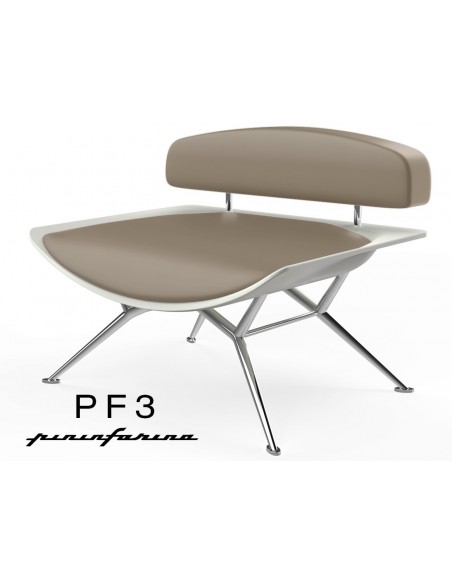 Fauteuil PF3 Pininfarina coque blanche, cuir Ecoleather 659 taupe.