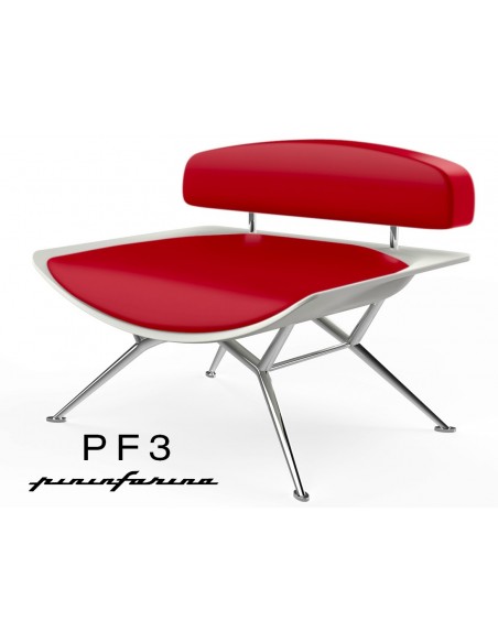 Fauteuil PF3 Pininfarina coque blanche, cuir Ecoleather 665 rouge.