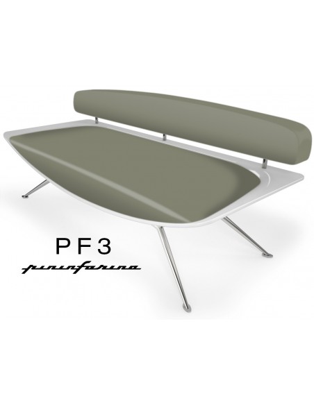 Canapé PF3 Pininfarina, coque blanche, cuir Ecoleather 645 vert militaire.