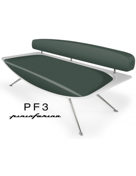 Canapé PF3 Pininfarina,coque blanche, cuir Ecoleather 666 vert sapin.